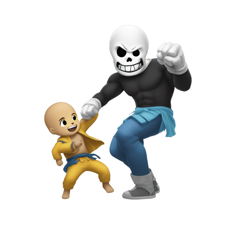 genmoji: Sans Undertale fist fighting a toddler