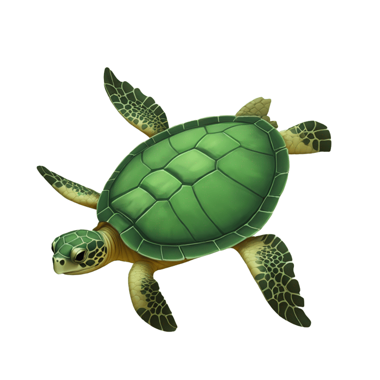 genmoji: Sea turtle from above with fins out, facing the top right corner with its head facing forward so only the top of its head is visible