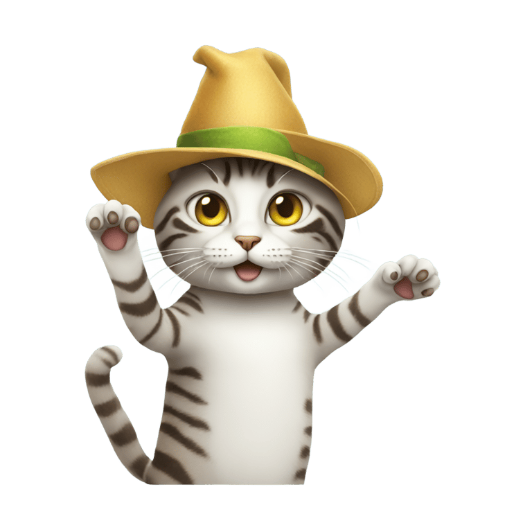 genmoji : cat with a hat waving at an alien