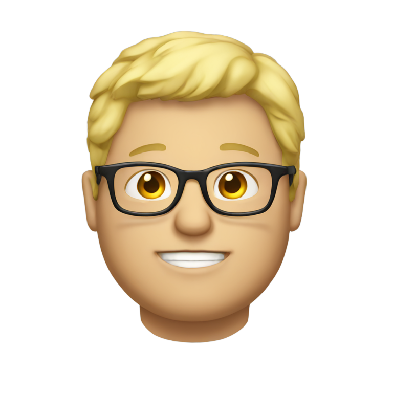 genmoji: Fat fark blonde guy in glasses