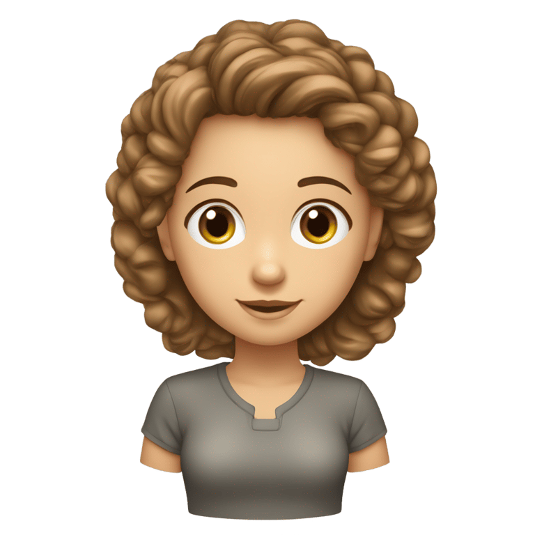 genmoji: faça uma menina com o rosto oval, cor de pele branca bronzeada, olhos castanhos, nariz de tamanho médio, boca de tamanho médio, cabelo comprido, liso e castanho. Faça ela sorrindo e usando uma camisa estilo polo na cor azul escuro