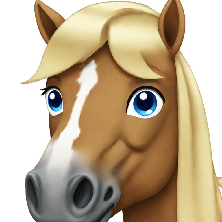 genmoji: horse with blue eyes and blonde bangs