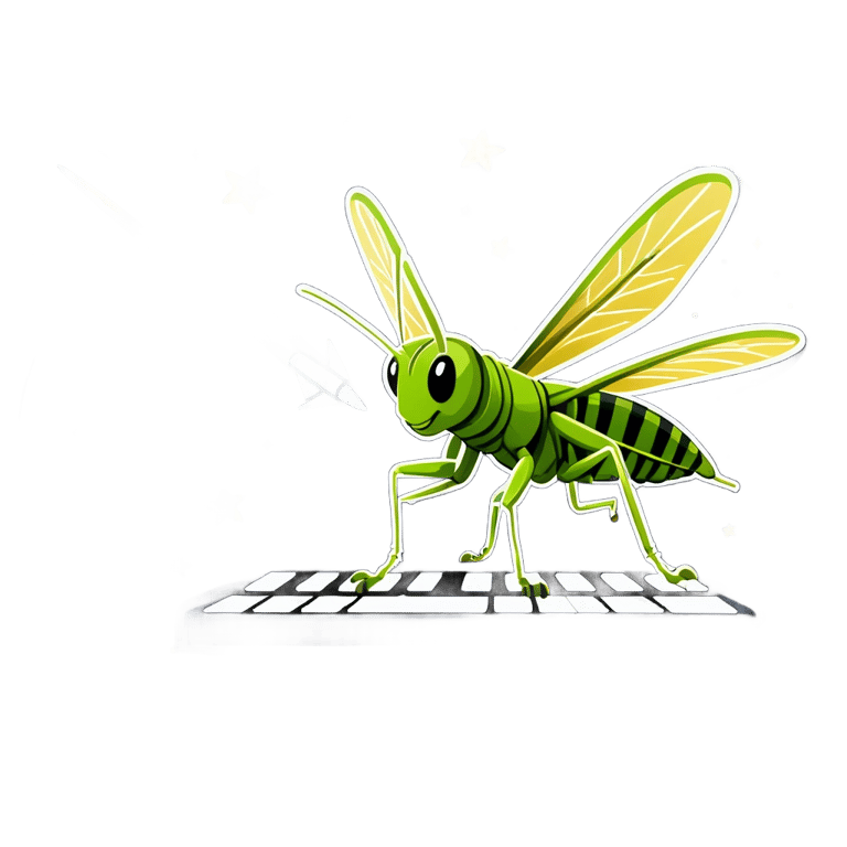 genmoji: make a grasshopper typing on a keyboard while outside with a plane flying in the stars