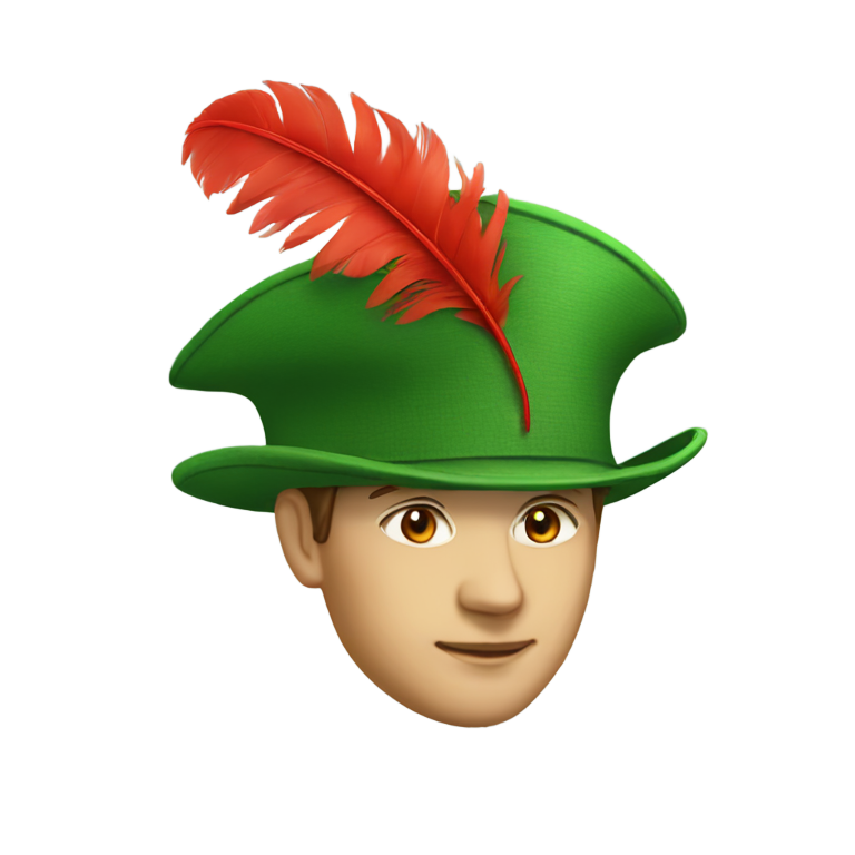 genmoji: green tyrolene hat with a red feather