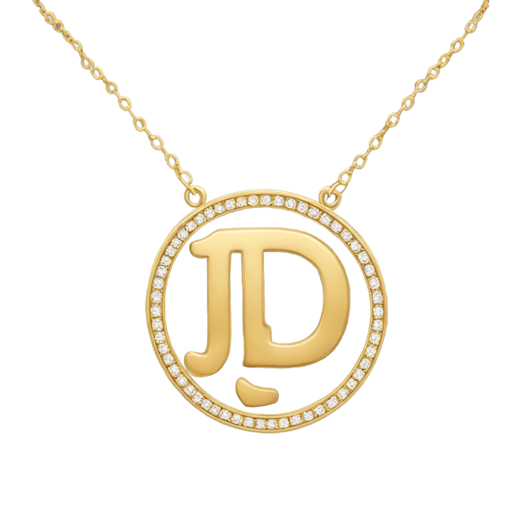 genmoji: a full necklace that have the word " JD " at the end of it