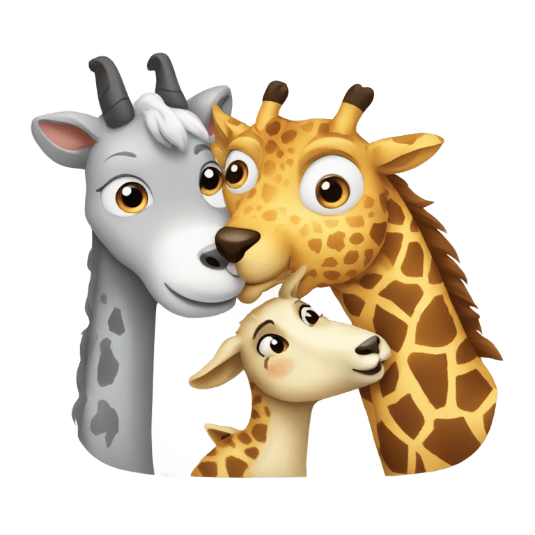 genmoji: Giraffe hugging wolf and goat