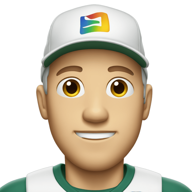 genmoji: white man wearing sports hat backwards