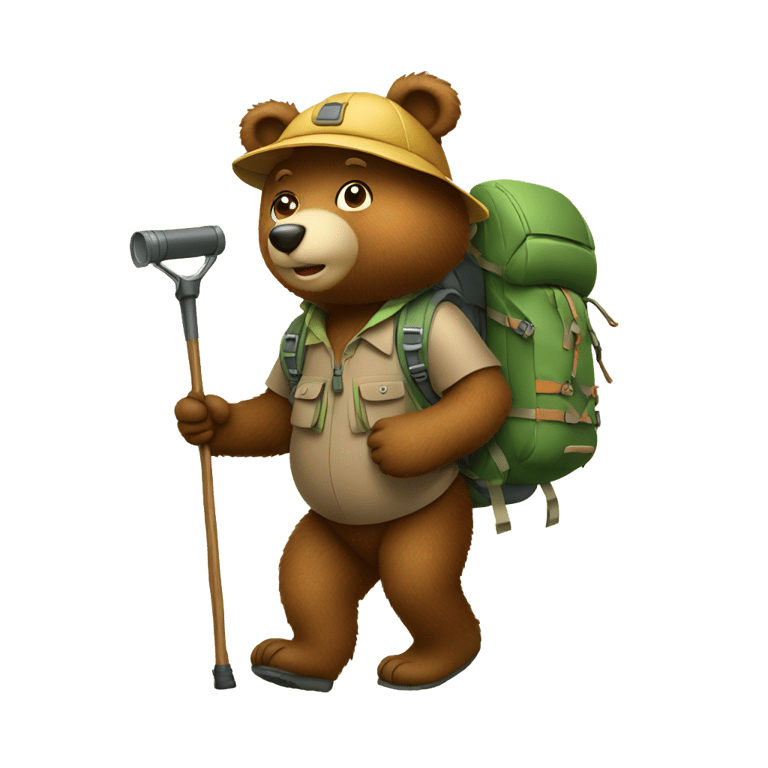 絵文字：bear hiking with backpack and hiking stick