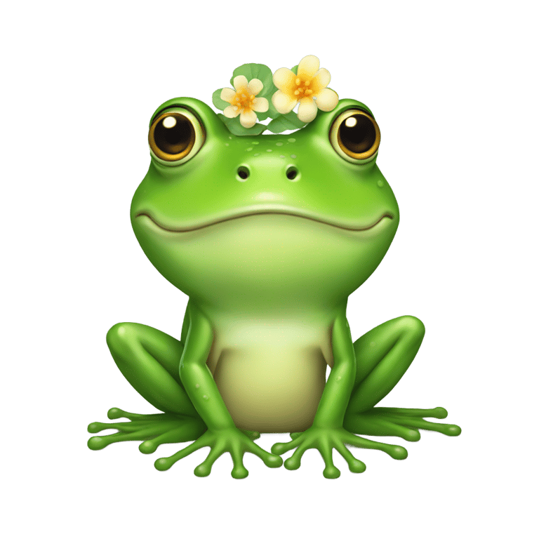 絵文字：dumb green frog with flower on head