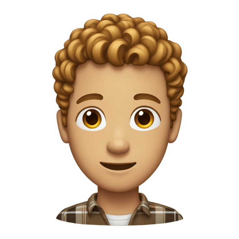 genmoji: Man with long neck wearing plaid and curly light brown short hair