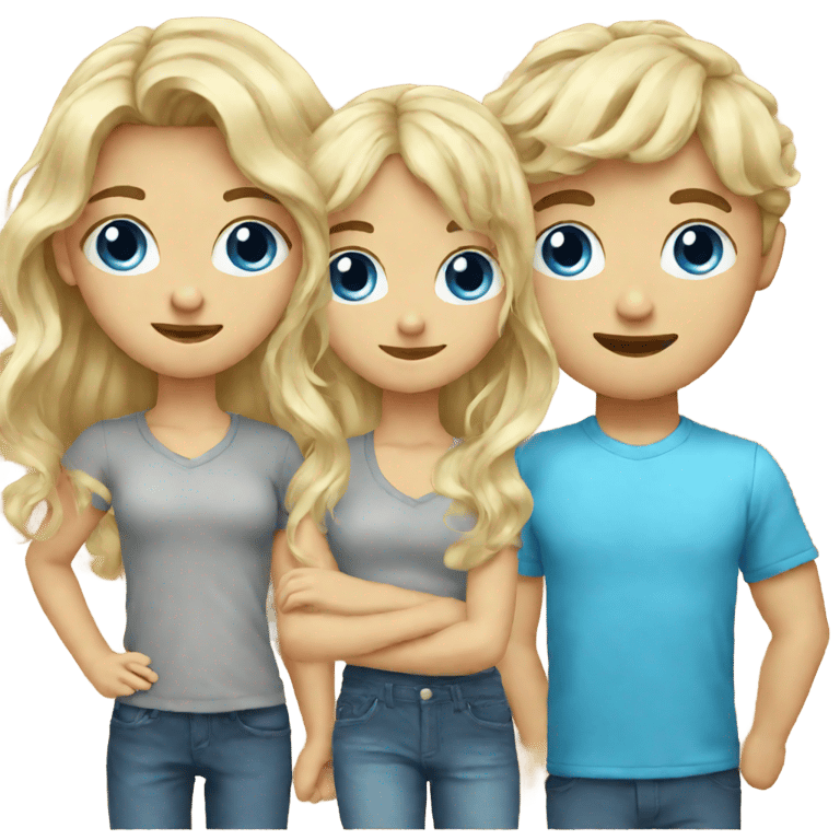 genmoji: a couple of a blonde wavy hair blue eyed girl and blonde hair blue eyes boy with blunt bangs