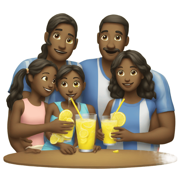 genmoji : Une famille de trois personnes buvant de la limonade