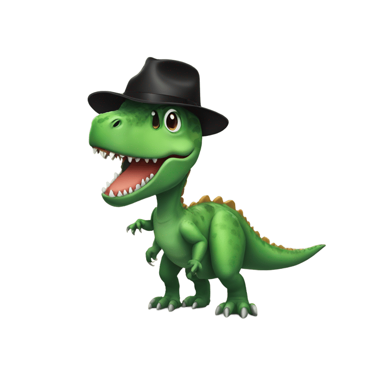 genmoji: Dinosaur in a with a black hat