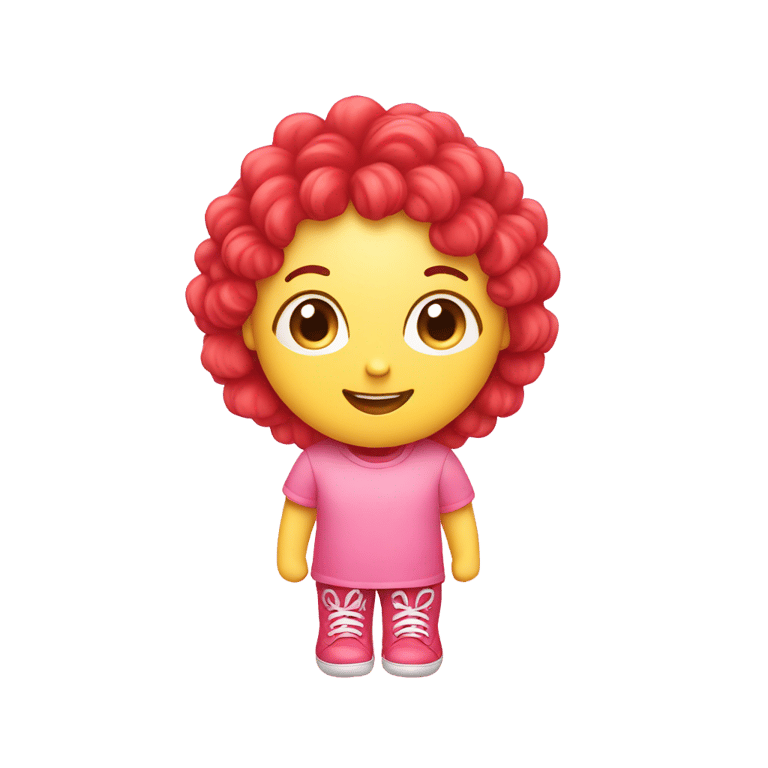 genmoji : A PINK CIRCLE A CUTE FACE AND RED SHOES