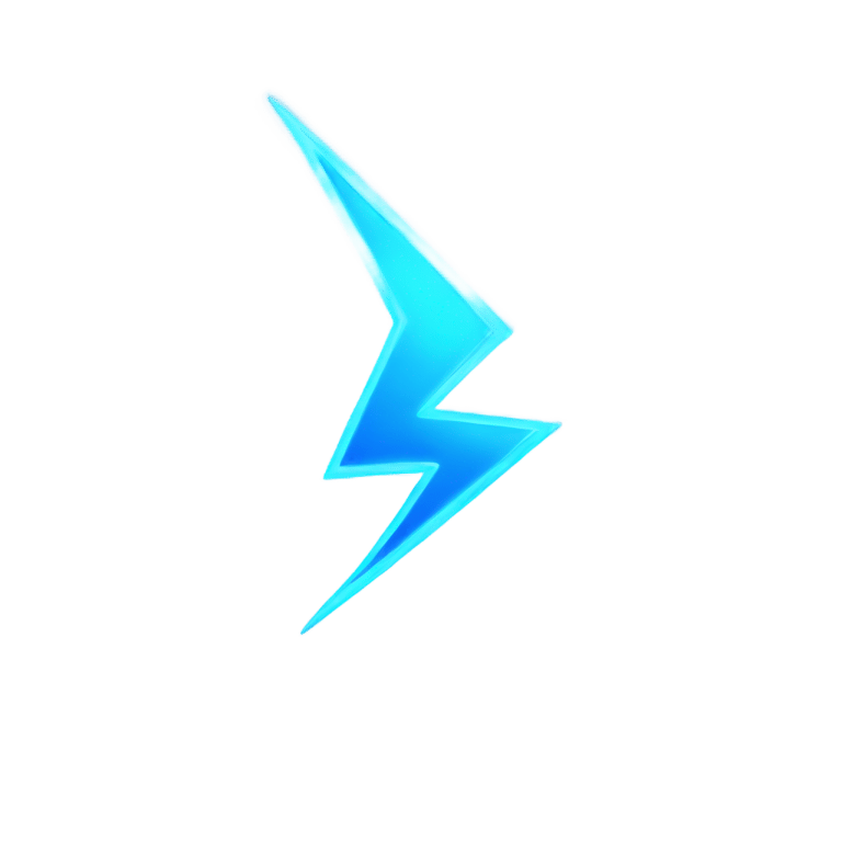 genmoji : A glowing blue lightning bolt symbol. The bolt is sharp and angular, with a bright, fiery blue outline that gives it a luminous and energetic appearance.