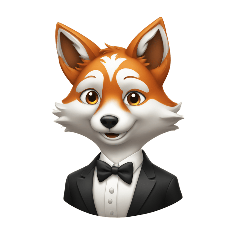 絵文字：A smirking fox in a tuxedo