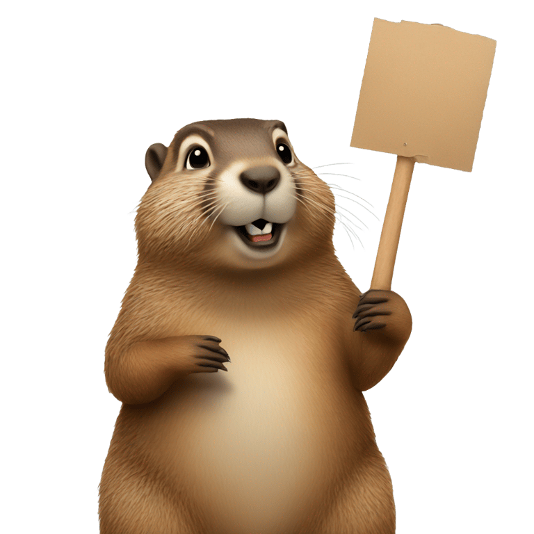 genmoji : Groundhog holding a sign in front