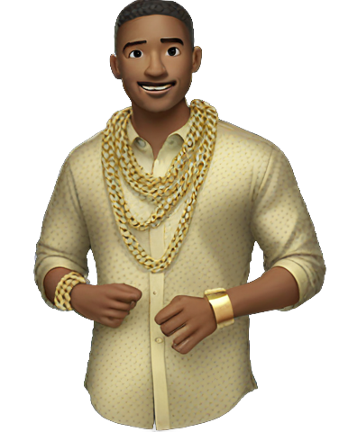 genmoji: Gold shirt, gold chain, gold wrist band