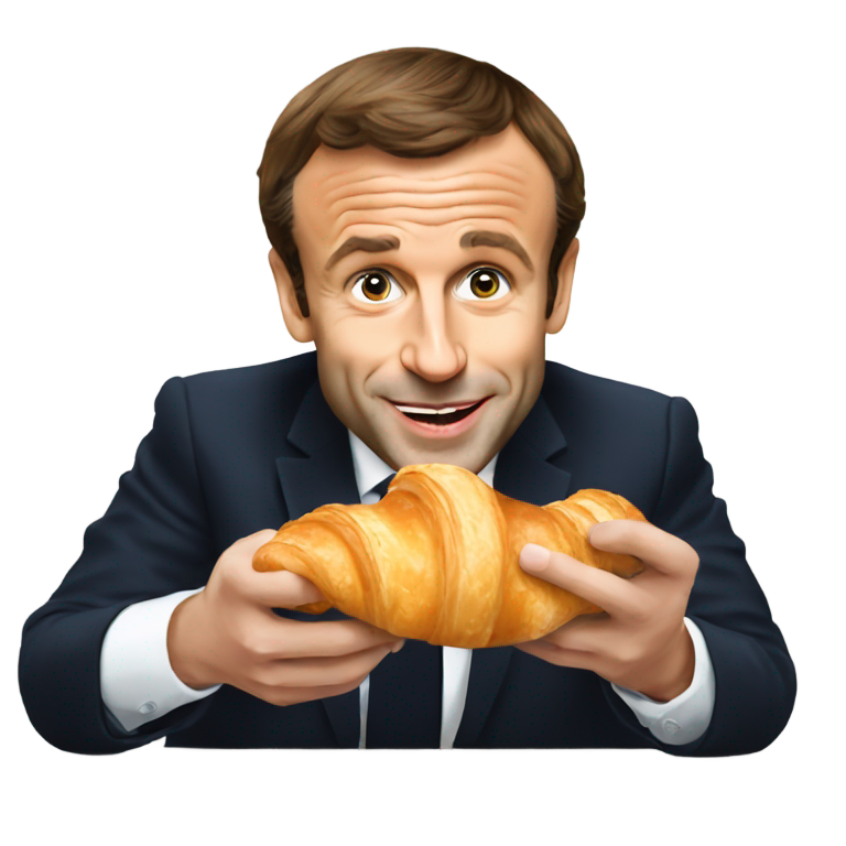 genmoji: Emmanuel Macron from France eating a croissant