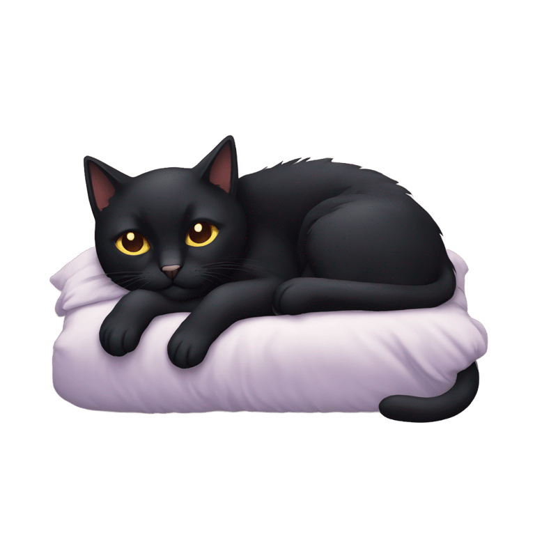 genmoji: black cat sleeping pixel