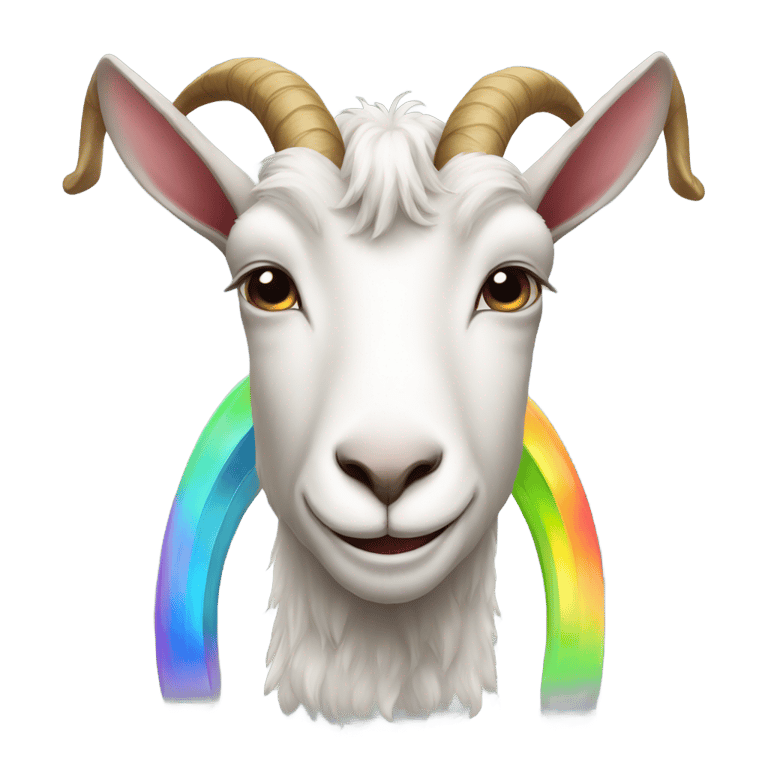 genmoji: A goat with a rainbow colored single horn in the center