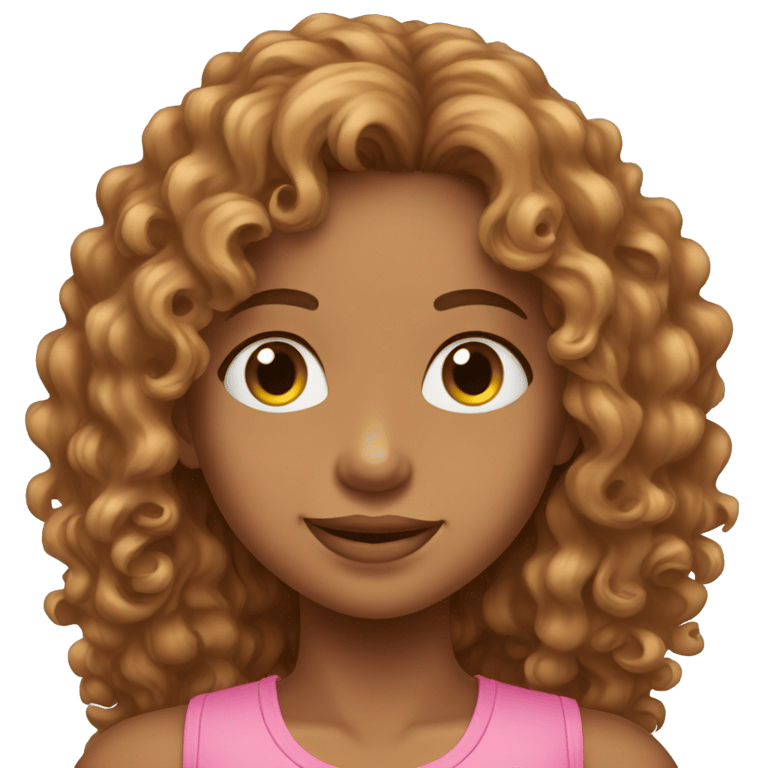 genmoji: medium-light brown skin girl with long curly hair wearing pink tank top