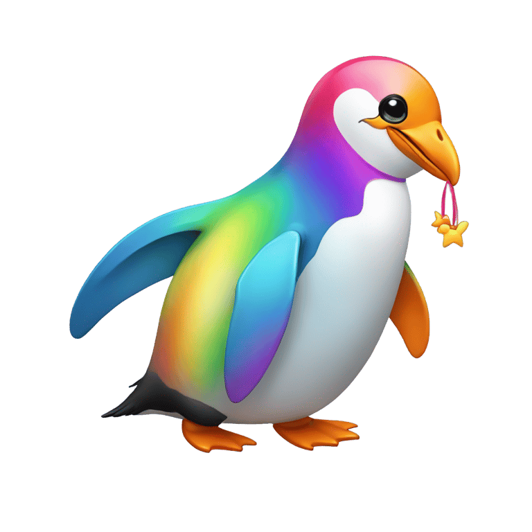 genmoji: penguin rainbow with bow