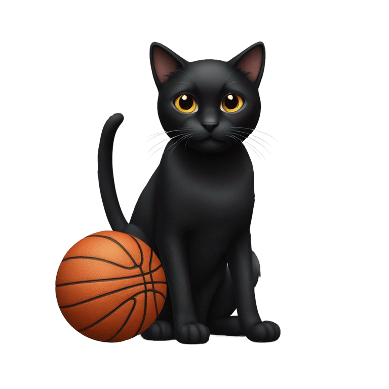 genmoji: a black cat standing a basketball