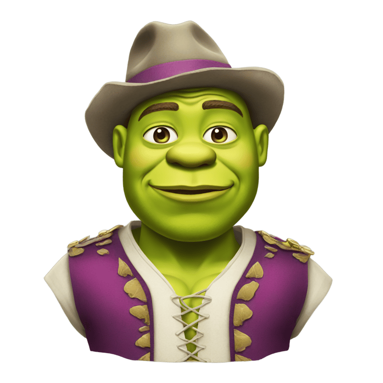 genmoji: shrek in pimp outfit