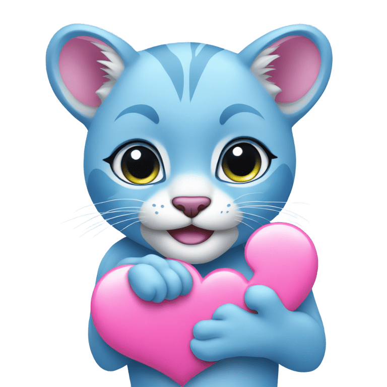 genmoji: Cute blue cougar holding a pink heart