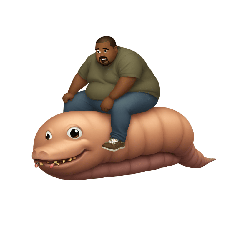 genmoji: Obese Kanye riding an earthworm