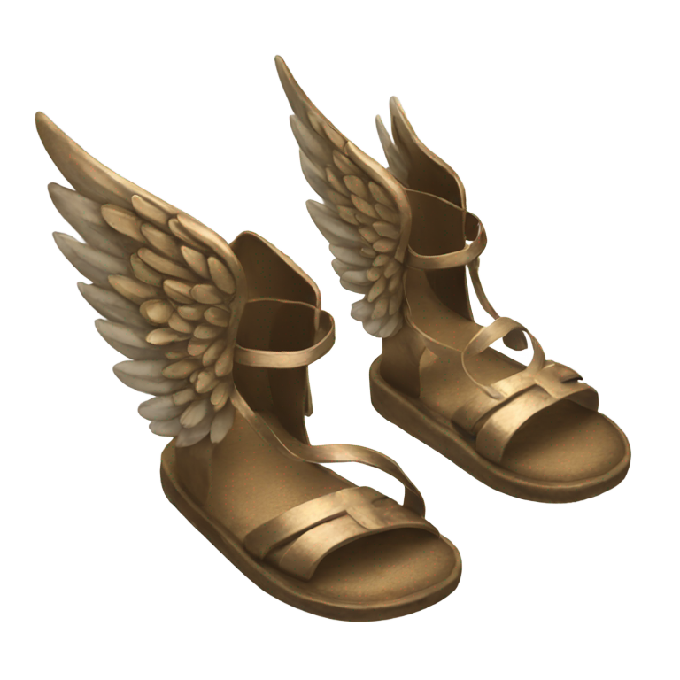genmoji: bronze sandals with white wings on the back
