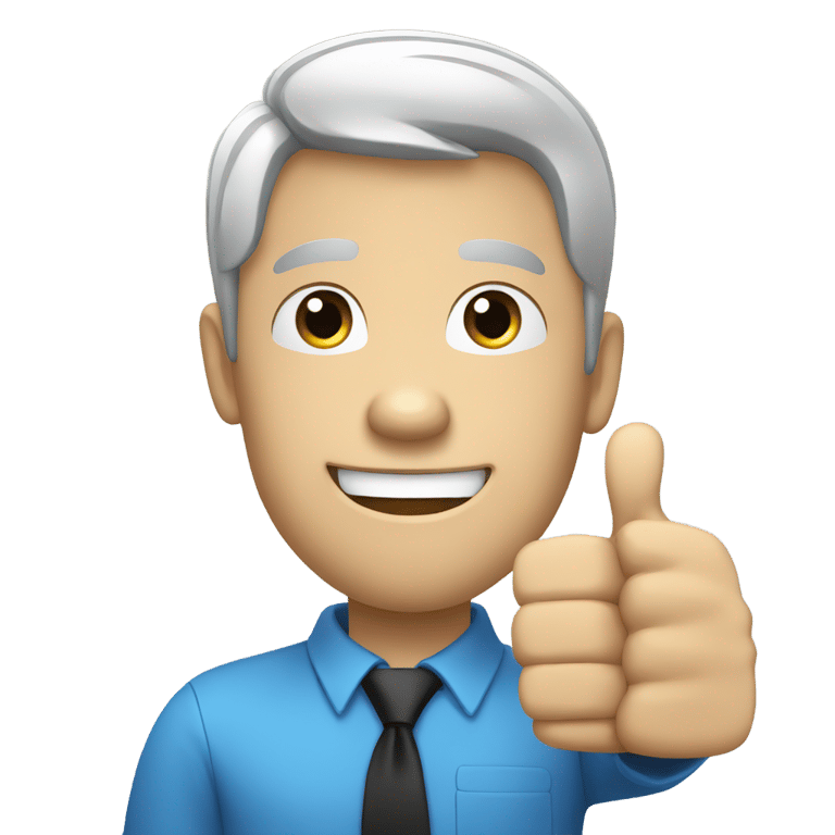 genmoji: A white man with black hair and a blue shirt giving a thumbs up