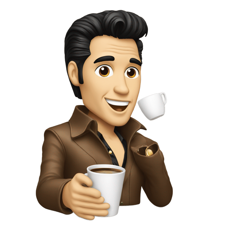 絵文字：Elvis Presley drinking a cup ofcoffee