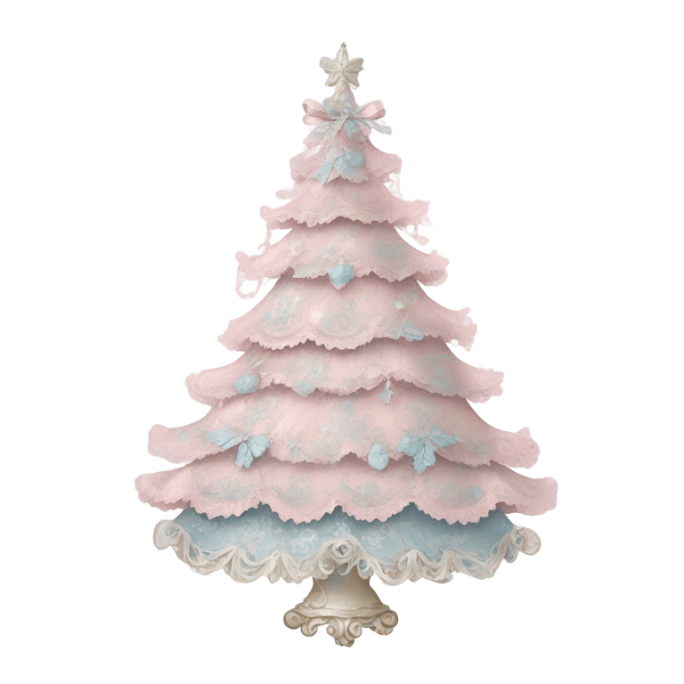 genmoji : vintage rococo light pink and blue christmas tree with lace and frills