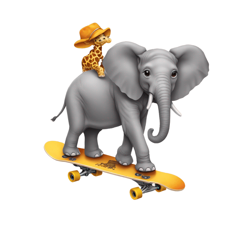 絵文字：Skateboarding elephant on top of a giraffe