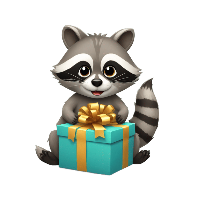 絵文字：Raccoon with a present