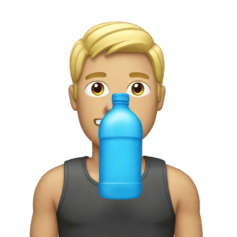 genmoji: a man with light hair drinking out of a blue water bottle