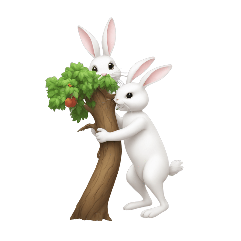 genmoji: A rabbit wearing white gloves tying a bird to a tree