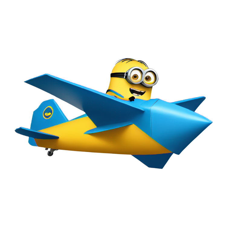 genmoji: Minion flying on a blue paper airplane