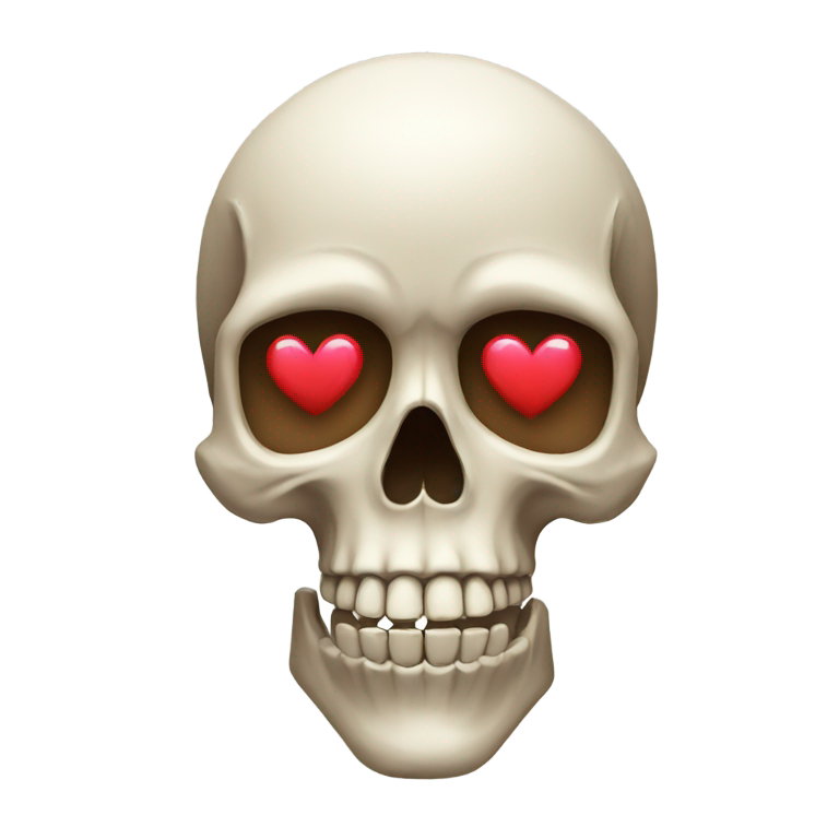 genmoji : Un emoji de crâne avec des yeux en forme de cœur