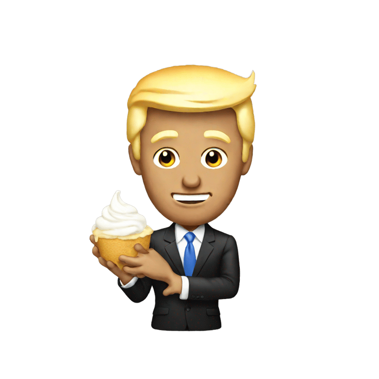 genmoji : gay donald trump holding an emoji with white cream on it