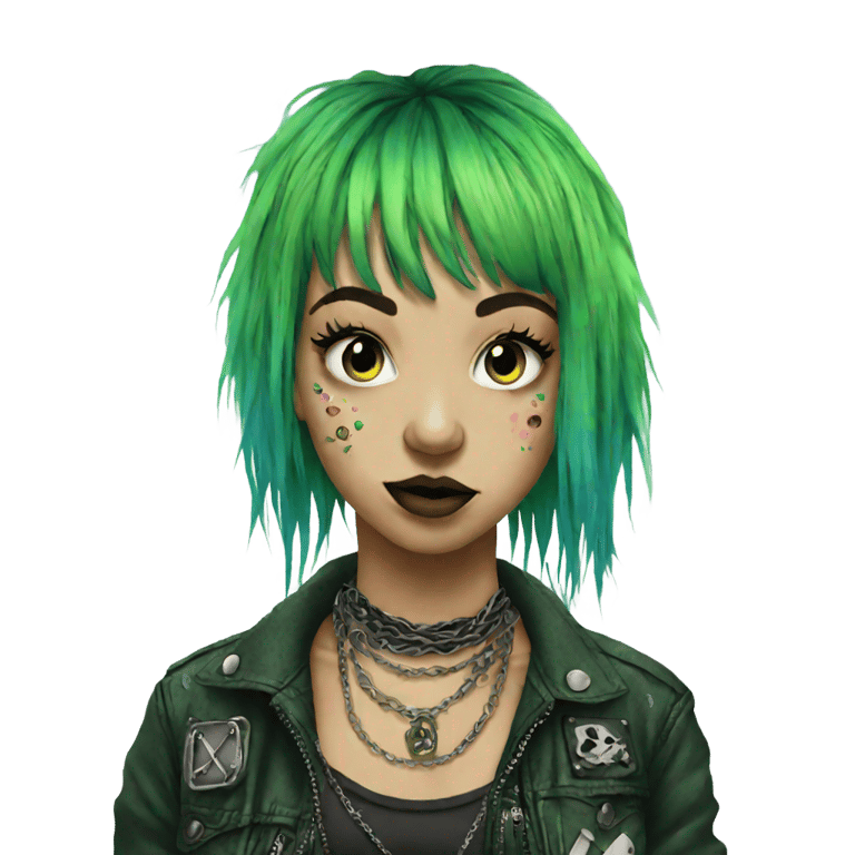 genmoji : Fille punk crust avec des cheveux ombrés verts