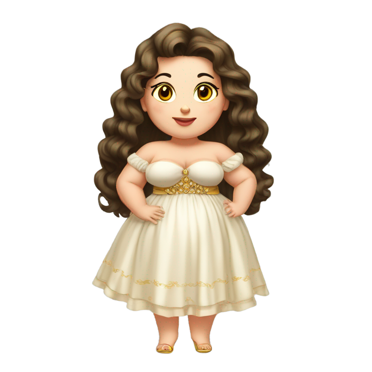 genmoji: A Slavic fat but cute big beautiful lady voluptuous with very big breast, long wavy black hair and gold jewelry