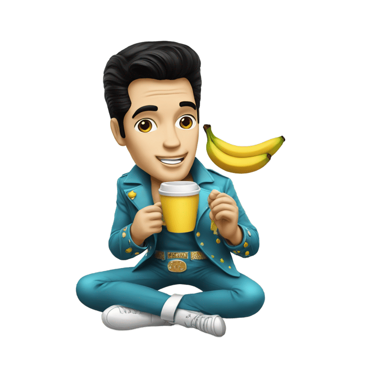 絵文字：Elvis Presley drinking coffee and holding a banana