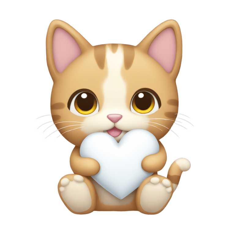 genmoji: plushie cute cat, holding several white hearts