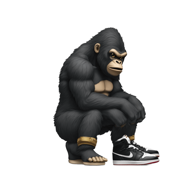 genmoji: King Kong wearing “ Jordan 1 Retro High OG” shoes