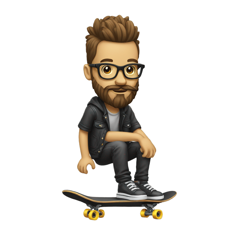 genmoji: nerd punk with beard on skateboard