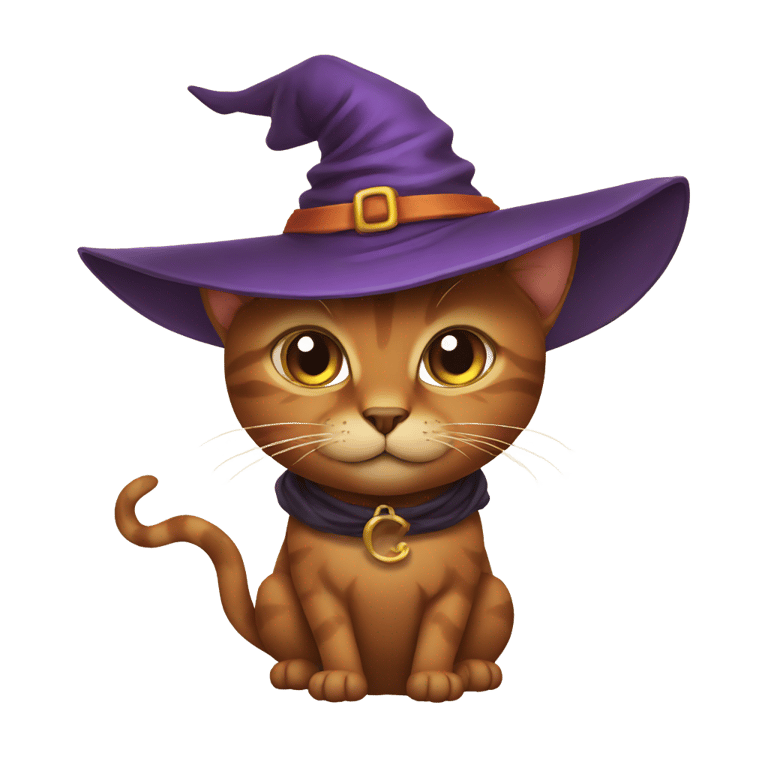 genmoji: brown cat with witch hat