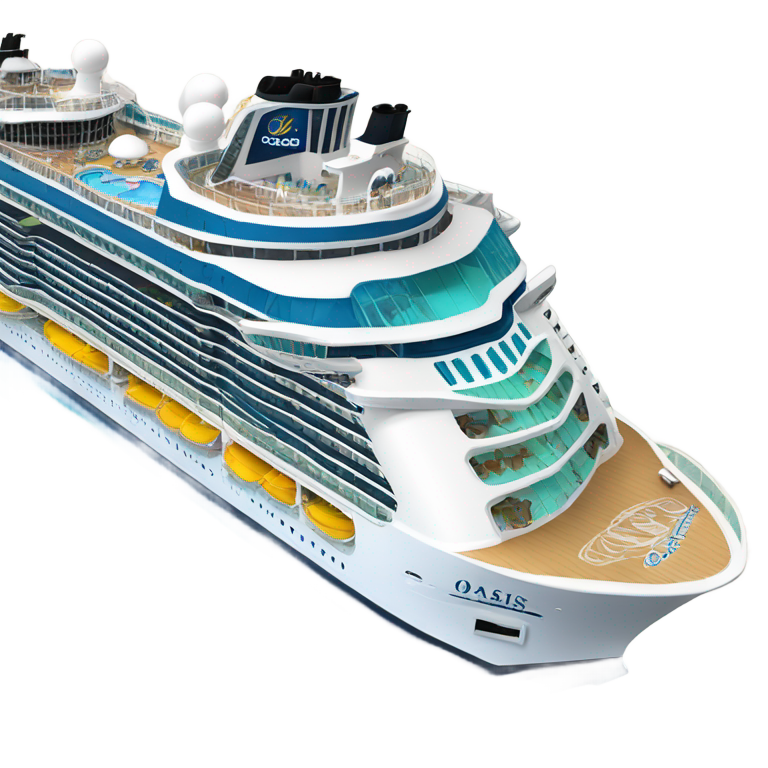 genmoji : Vue arrière du navire de croisière Oasis of the Seas avec le logo Royal Caribbean